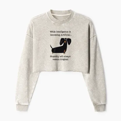 Tokyo-Tiger Dachshund Real Humor Funny Meme Washed Crop Sweatshirt