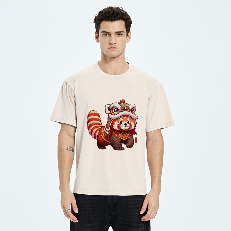 Tokyo-Tiger Raccoon Lion Dance Washed T-Shirt