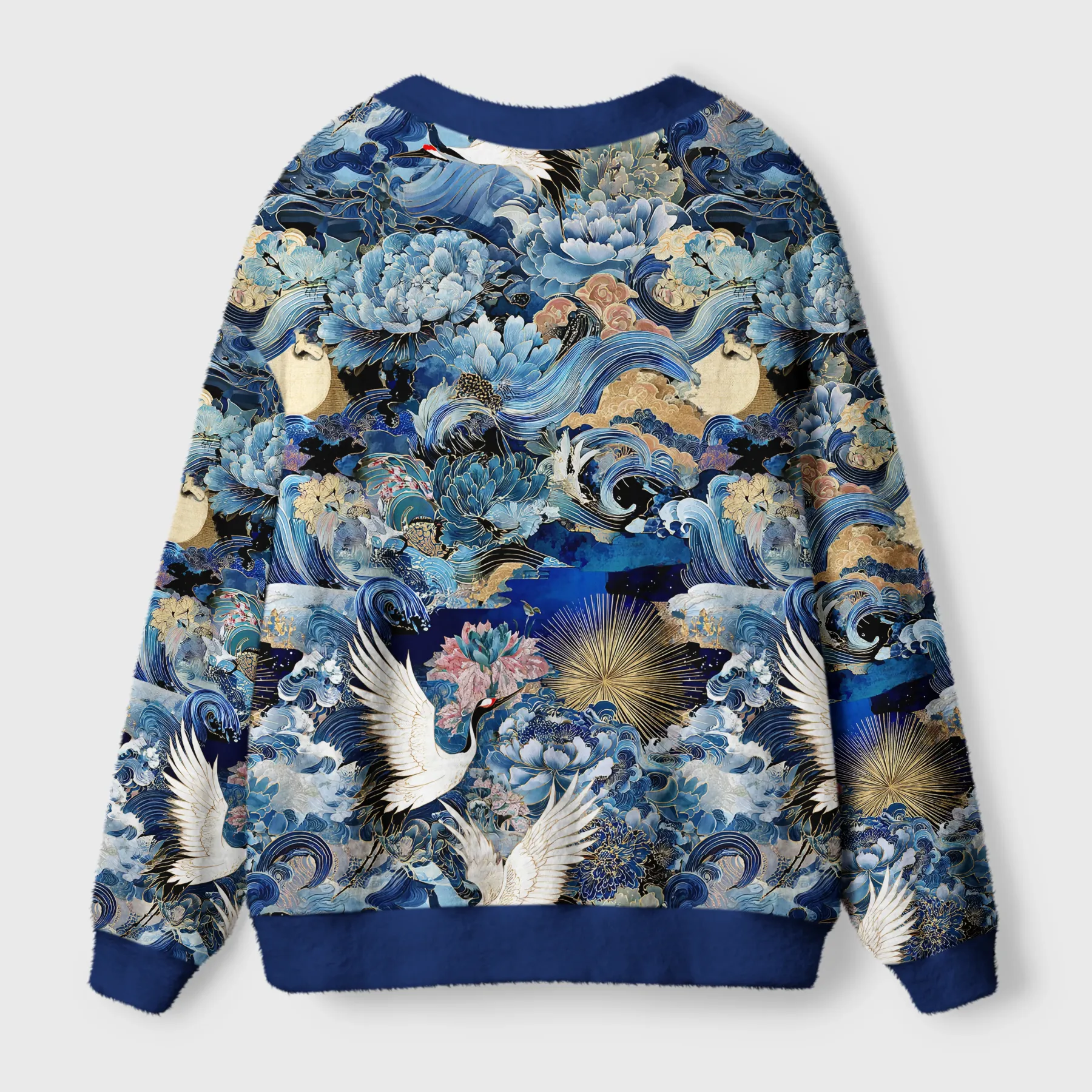 Tokyo-Tiger Ukiyo Cranes of the Great Ugly Cardigan Sweater