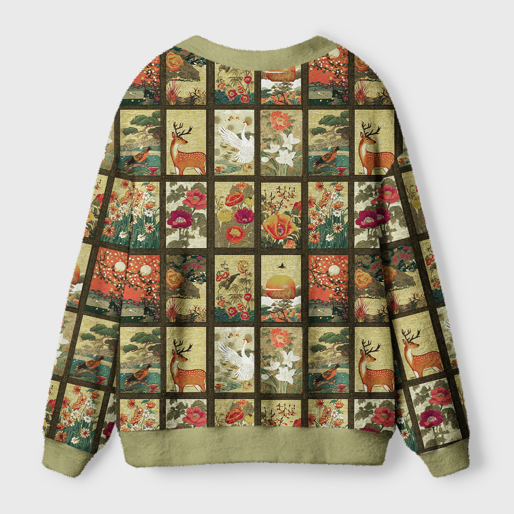 Tokyo-Tiger Ukiyoe Floral Patchwork Ugly Cardigan Sweater