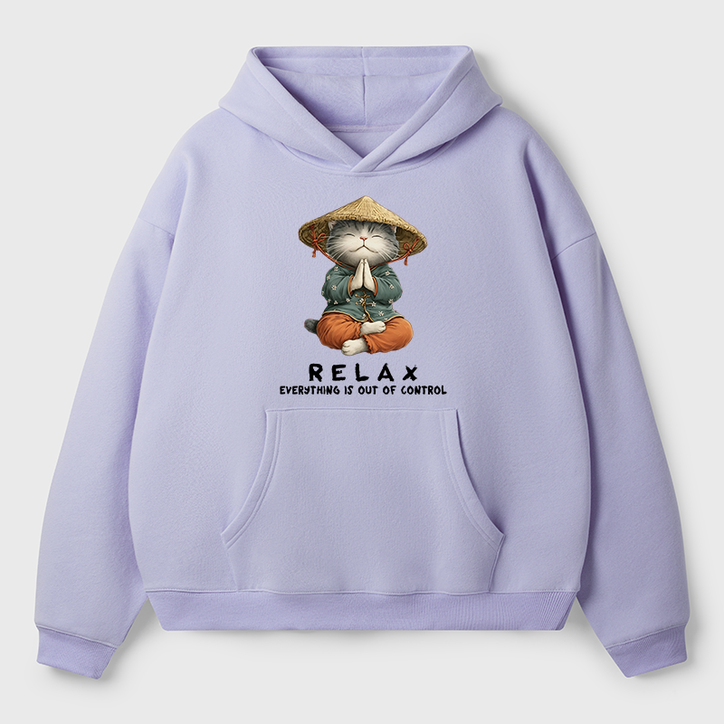 Tokyo-Tiger Zen Relax Cat Graphic Adult Fleece Hoodie
