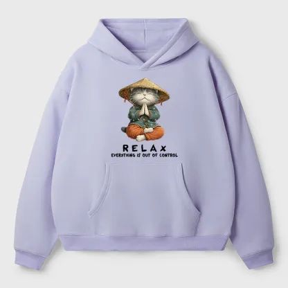 Tokyo-Tiger Zen Relax Cat Graphic Adult Fleece Hoodie