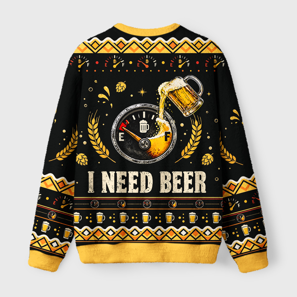Tokyo-Tiger Low Fuel Beer Lover Meme Fuzzy Christmas Ugly Sweatshirt