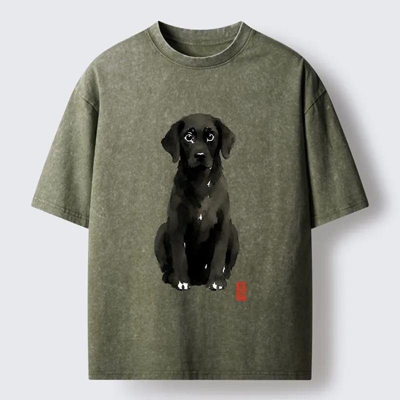 Tokyo‑Tiger Quirky Ink Dog Washed T‑Shirt