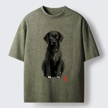 Tokyo‑Tiger Quirky Ink Dog Washed T‑Shirt