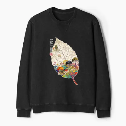 Tokyo-Tiger One Leaf Holds A Tiny Colorful World Washed Terry Sweatshirt