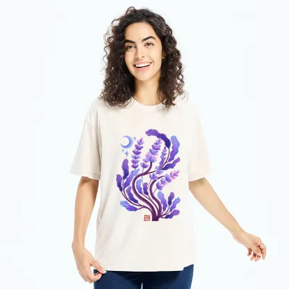 Tokyo-Tiger Peaceful Purple Floral Night Art Washed T-Shirt