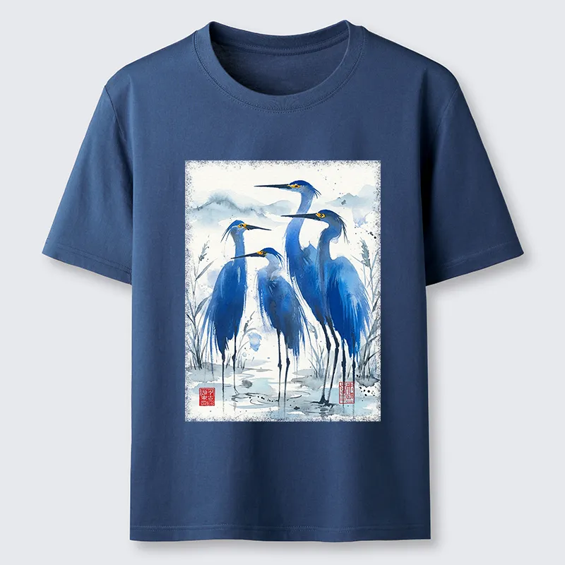 Tokyo-Tiger Blue Heron Ink Art Classic T-Shirt Sale