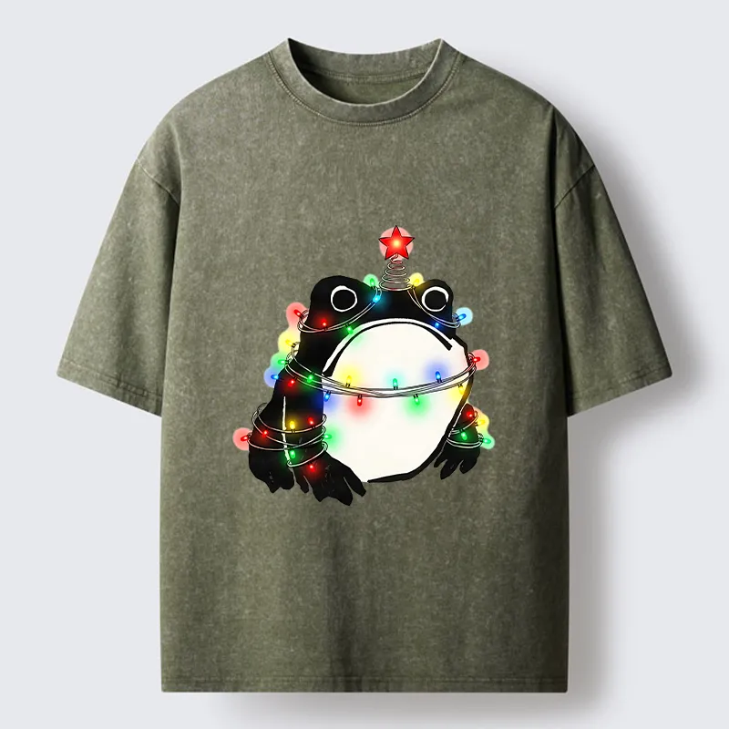 Tokyo-Tiger Christmas Lights Frog Washed T-Shirt