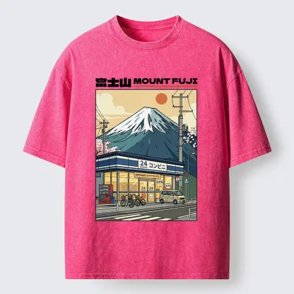 Tokyo-Tiger Japanese Street Fuji Mountain Art Washed T-Shirt