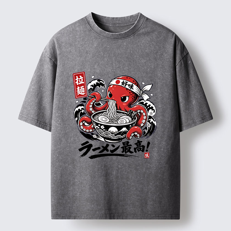 Tokyo-Tiger Octopus Loves Ramen Washed T-Shirt