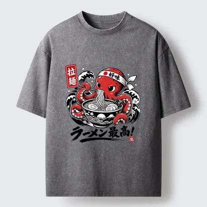 Tokyo-Tiger Octopus Loves Ramen Washed T-Shirt