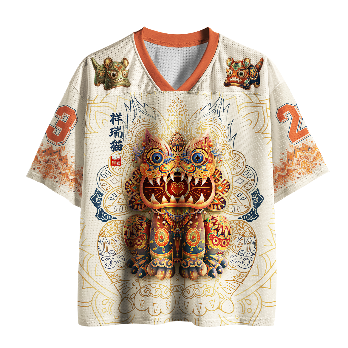 Tokyo-Tiger Vintage Lucky Beast Folk Art Mesh Jersey