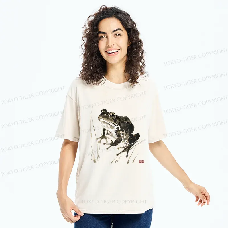 Tokyo-Tiger Japanese Retro Field Frog Washed T-Shirt