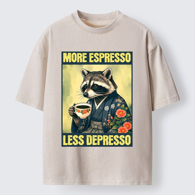 Tokyo‑Tiger Coffee Fix Energy Raccoon Washed T-Shirt
