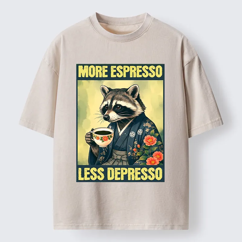 Tokyo‑Tiger Coffee Fix Energy Raccoon Washed T-Shirt