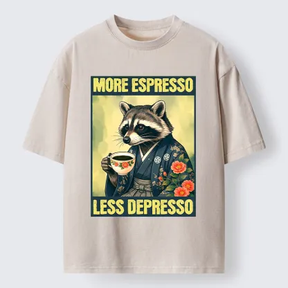 Tokyo‑Tiger Coffee Fix Energy Raccoon Washed T-Shirt