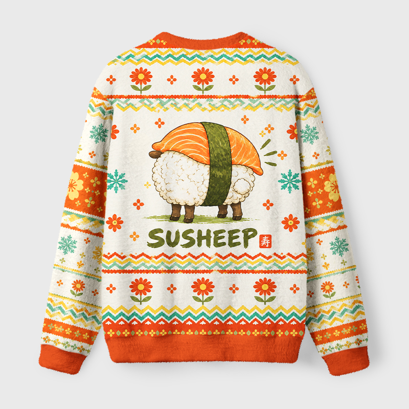 Tokyo-Tiger Cute Sushi Sheep Fuzzy Christmas Ugly Sweatshirt