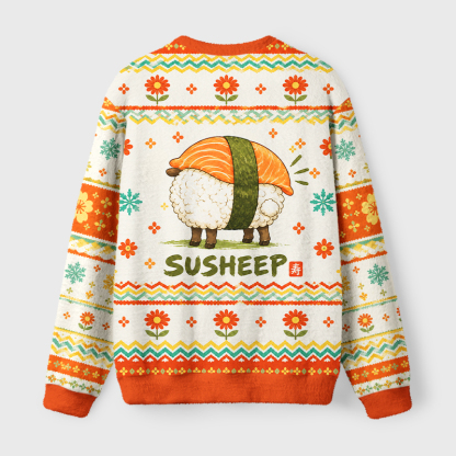 Tokyo-Tiger Cute Sushi Sheep Fuzzy Christmas Ugly Sweatshirt