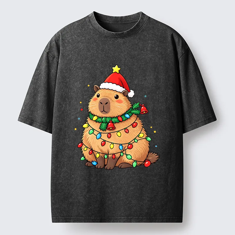 Tokyo‑Tiger Chill Capybara In Christmas Outfit Washed T‑Shirt Sale