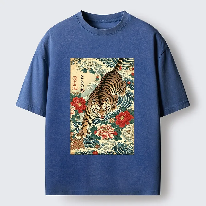 Tokyo‑Tiger Retro Wave Tiger Washed T‑Shirt