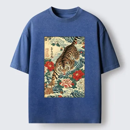 Tokyo‑Tiger Retro Wave Tiger Washed T‑Shirt