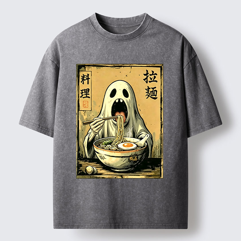 Tokyo‑Tiger Ghost Ramen Meme Washed T‑Shirt