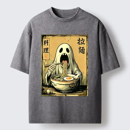 Tokyo‑Tiger Ghost Ramen Meme Washed T‑Shirt