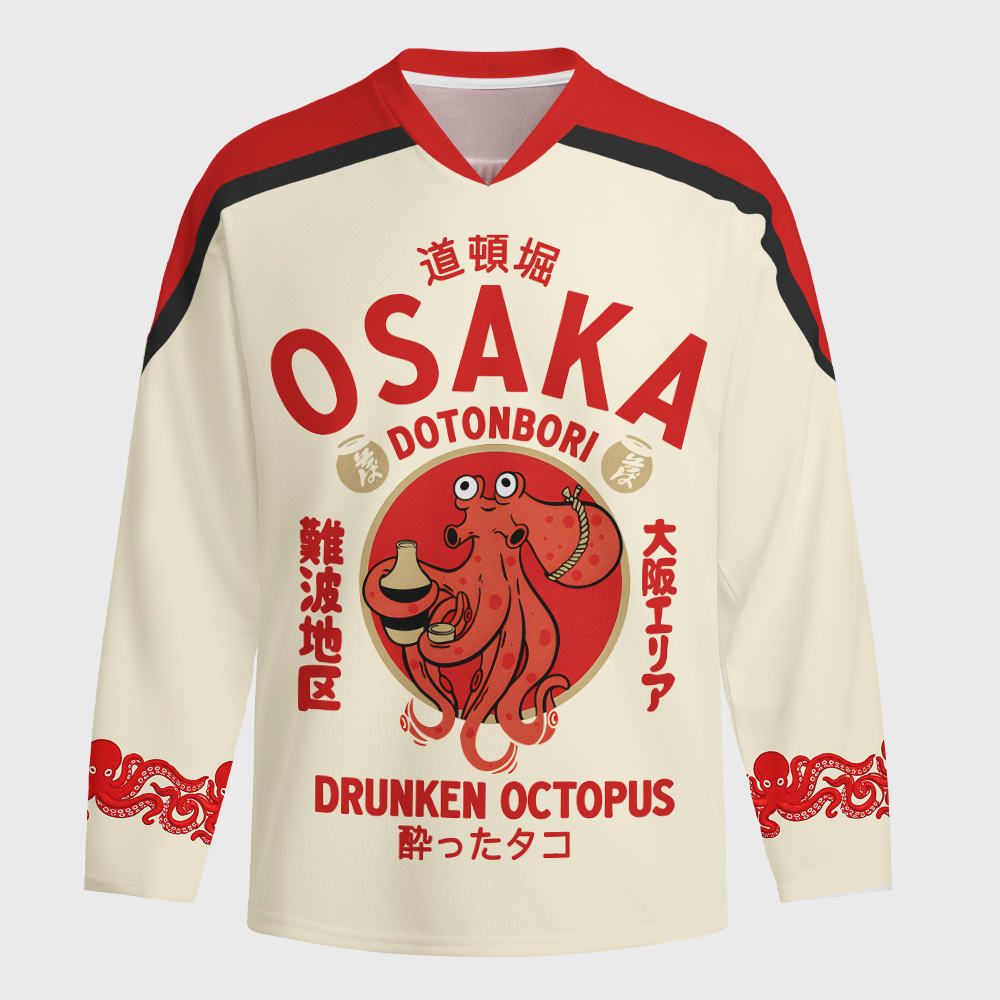 Tokyo-Tiger Drunken Octopus Japan Long-Sleeve Hockey Jersey