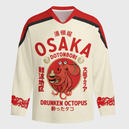 Tokyo-Tiger Drunken Octopus Japan Long-Sleeve Hockey Jersey