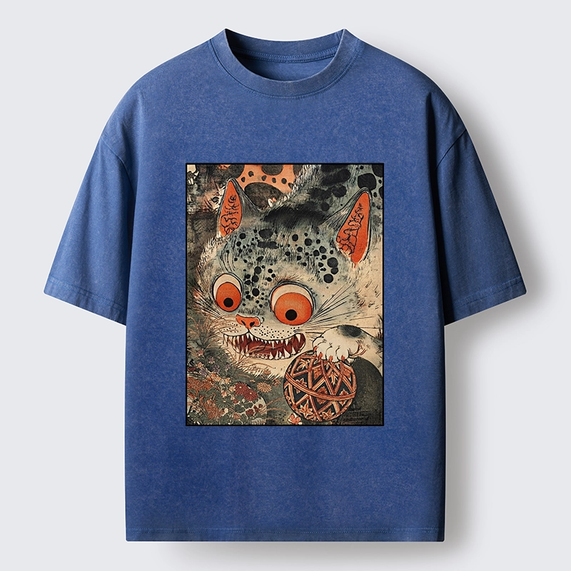 Tokyo‑Tiger Funny Yokai Cat Washed T‑Shirt