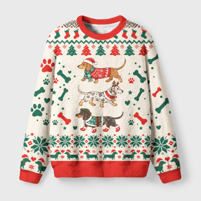 Tokyo-Tiger Sausage Dog Christmas Fuzzy Christmas Ugly Sweatshirt