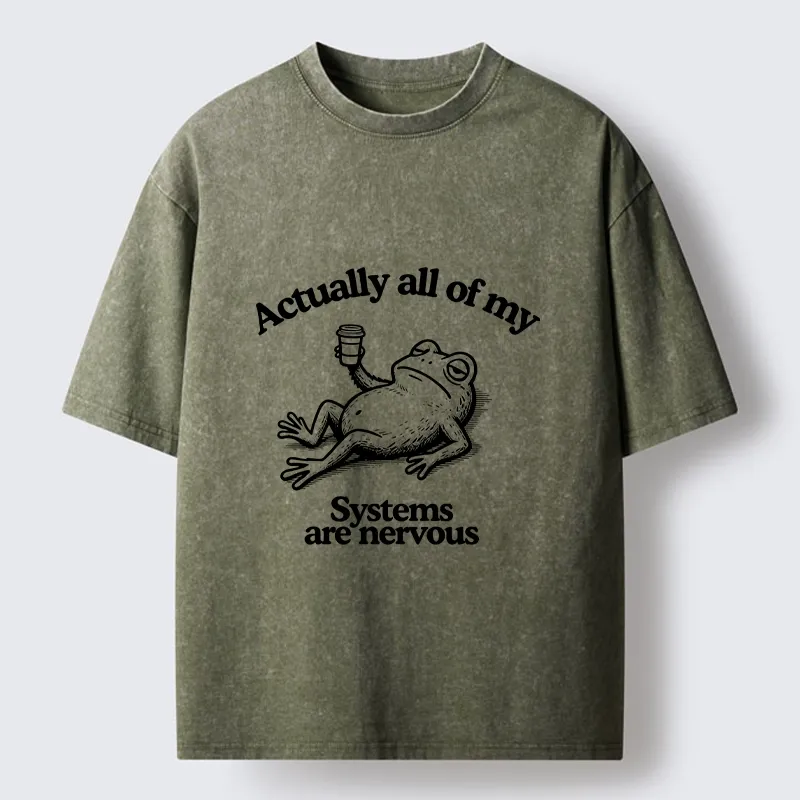 Tokyo-Tiger Nervous Frog Meme Washed T-Shirt