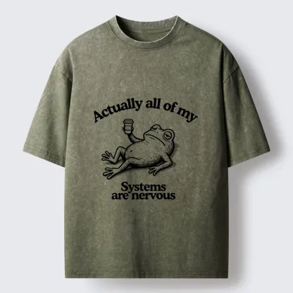 Tokyo-Tiger Nervous Frog Meme Washed T-Shirt
