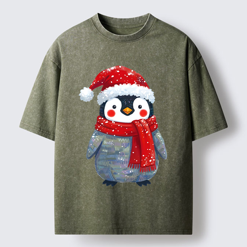 Tokyo-Tiger Cute Christmas Penguin Meme Washed T-Shirt