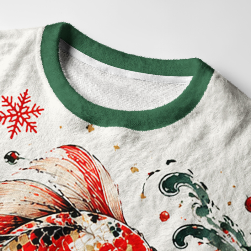 Tokyo-Tiger Christmas Koi Winter Art Fuzzy Christmas Ugly Sweatshirt