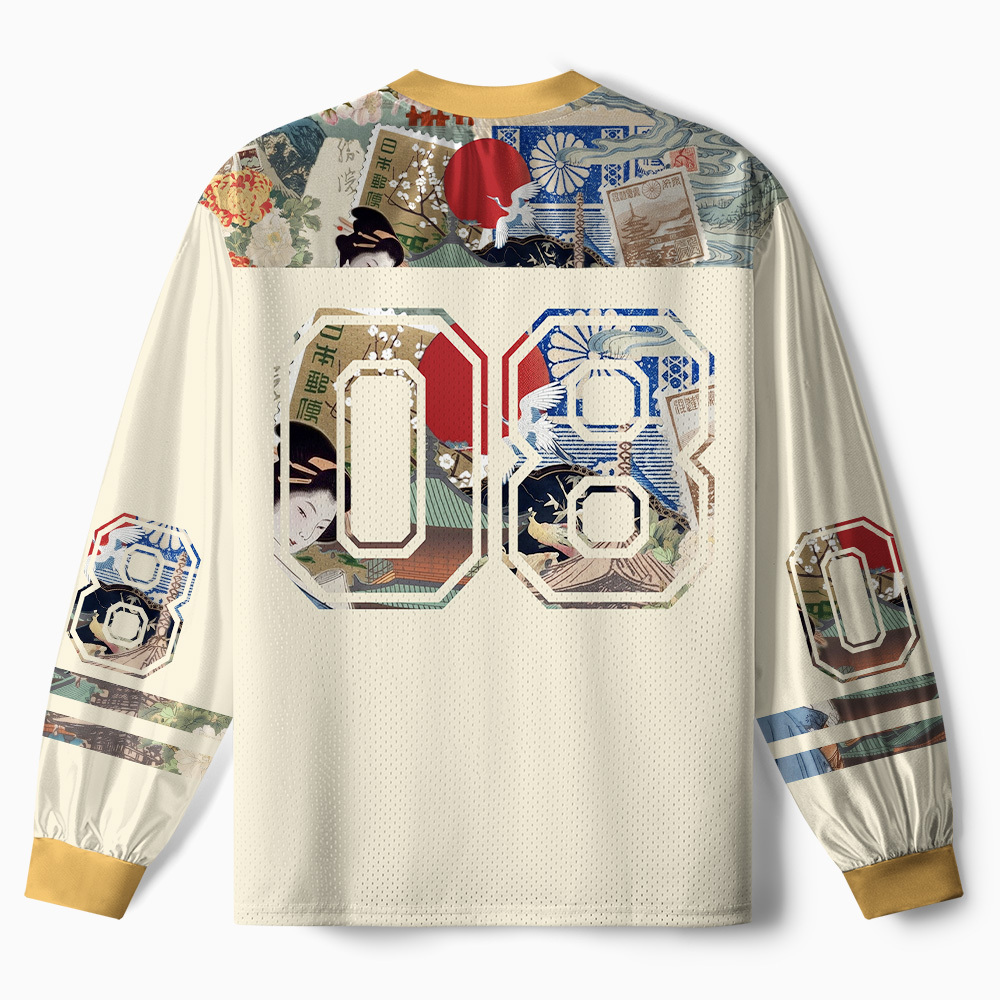 Tokyo-Tiger Vintage Japanese Art Collage Paneled Long Sleeve Jersey