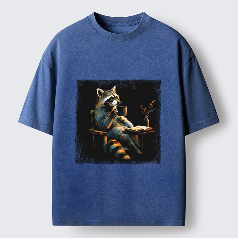 Tokyo‑Tiger Cozy Raccoon Reader Washed T‑Shirt