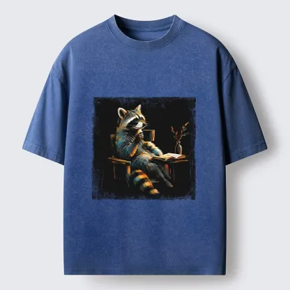 Tokyo‑Tiger Cozy Raccoon Reader Washed T‑Shirt