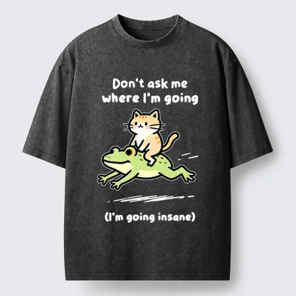 Tokyo‑Tiger Cat Riding Frog Meme Washed T-Shirt