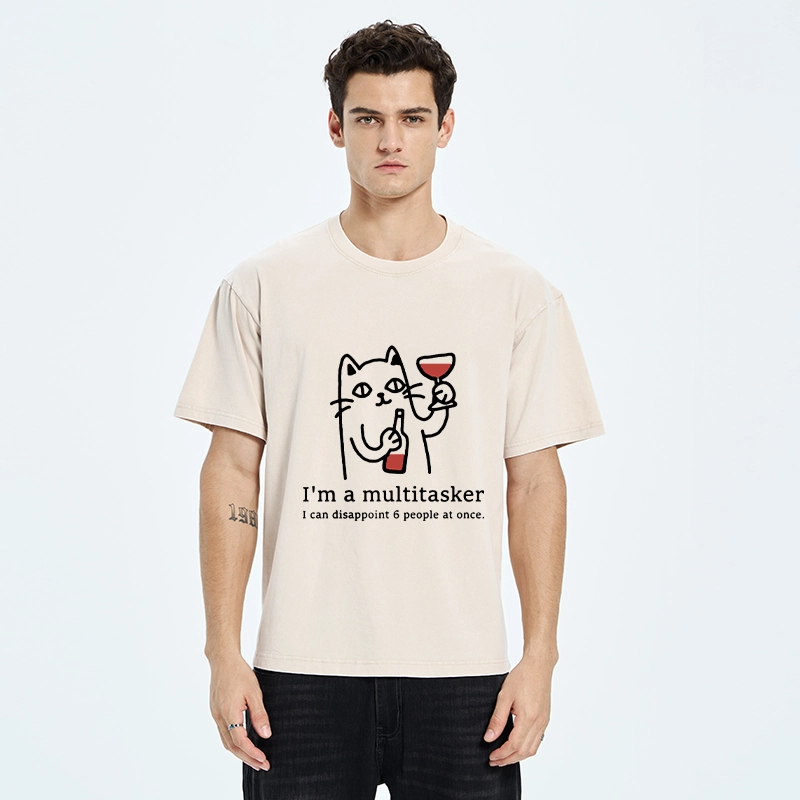 Tokyo-Tiger Funny Wine Lover Cat Washed T-Shirt