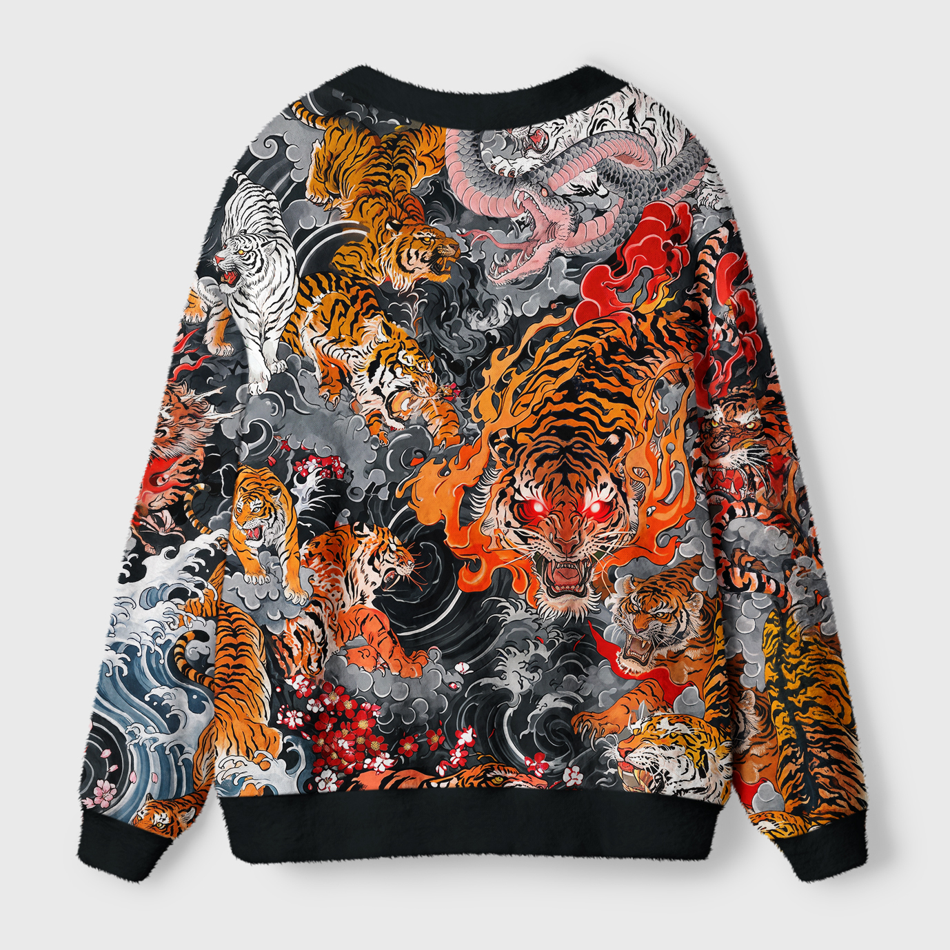Tokyo-Tiger Inferno Of Roaring Tigers Ugly Cardigan Sweater