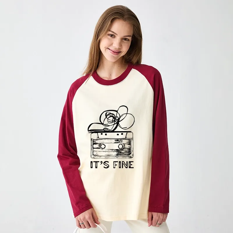 Tokyo-Tiger Cassette Fine Meme Raglan Long Sleeve T-shirt