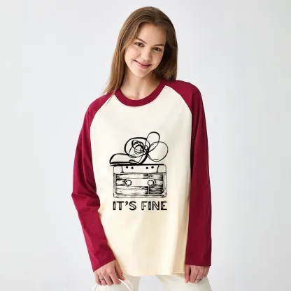 Tokyo-Tiger Cassette Fine Meme Raglan Long Sleeve T-shirt