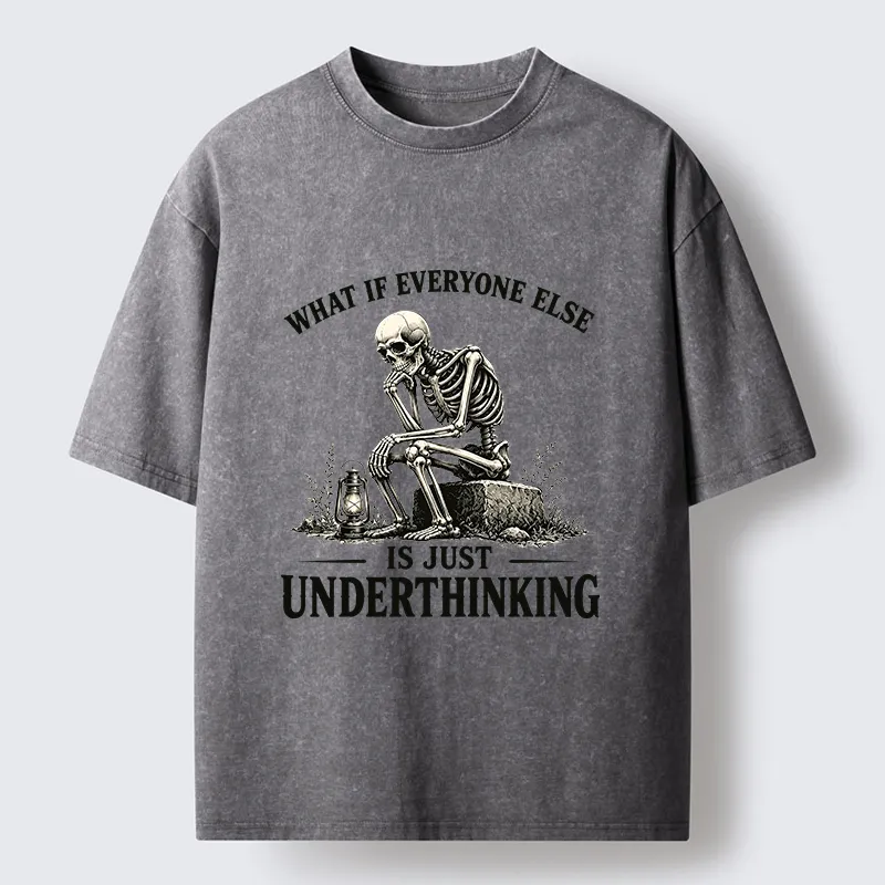 Tokyo-Tiger Skeleton Deep Thought Meme Washed T-Shirt