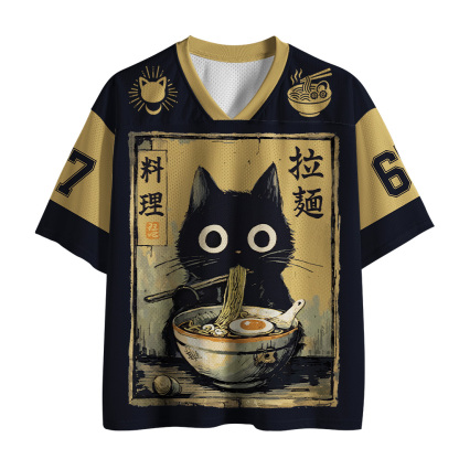 Tokyo-Tiger Happy Cat Eats Ramen Mesh Jersey