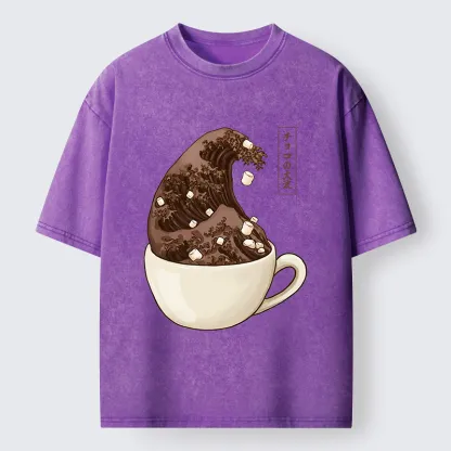 Tokyo-Tiger Coffee Wave Art Washed T-Shirt