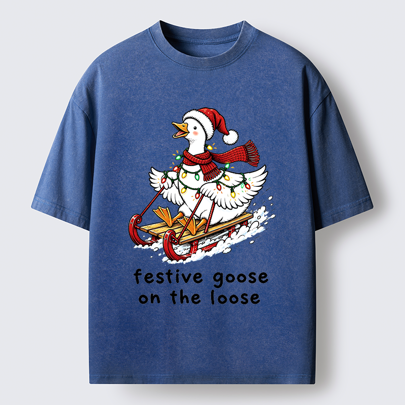 Tokyo-Tiger Funny Christmas Lights Goose Meme Washed T-Shirt