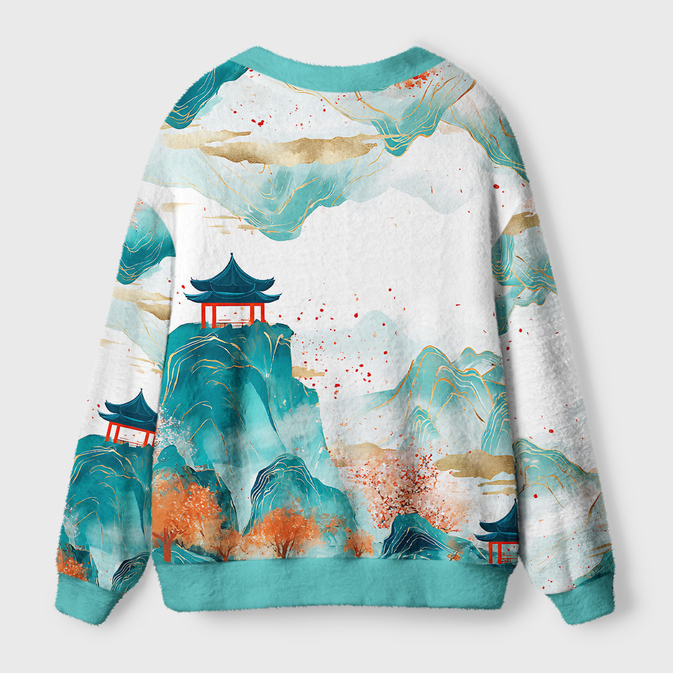 Tokyo-Tiger Serene Chinese Mountain Landscape Ugly Cardigan Sweater