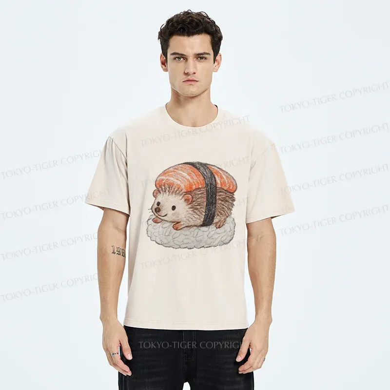 Tokyo-Tiger Hedgehog Sushi Washed T-Shirt